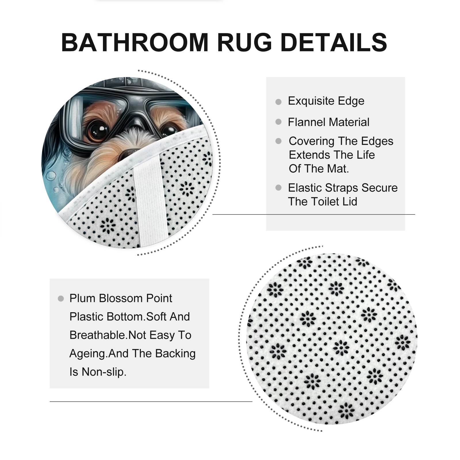4-teiliges Badezimmer-Zubehör-Set mit frühlingshaftem Schnauzer, mit rutschfestem Teppich, U-Form und WC-Deckelbezug, lustiger Welpe, Kinder, Ozean, Cartoon, Badezimmer, dekorativ, 183 x 183 cm