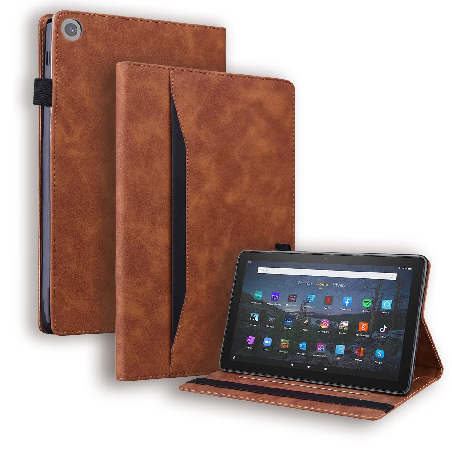 Podróż na tablecie Dla Kindle Fire HD 8. Tablet 2018/2017/2016 typu / 7. 6. PC. Case Regulowany Pasek mocujący Slot Shockproof(Kahverengi)