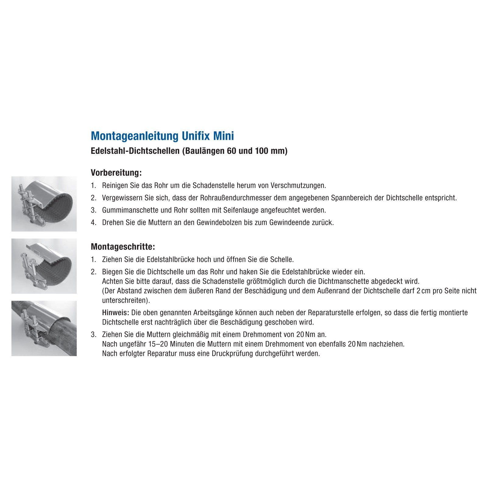 Gebo UNIFIX Mini 48–51 mm 1 1/2 "11/2 DN40 acier inoxydable étanche bande mousse lumineux