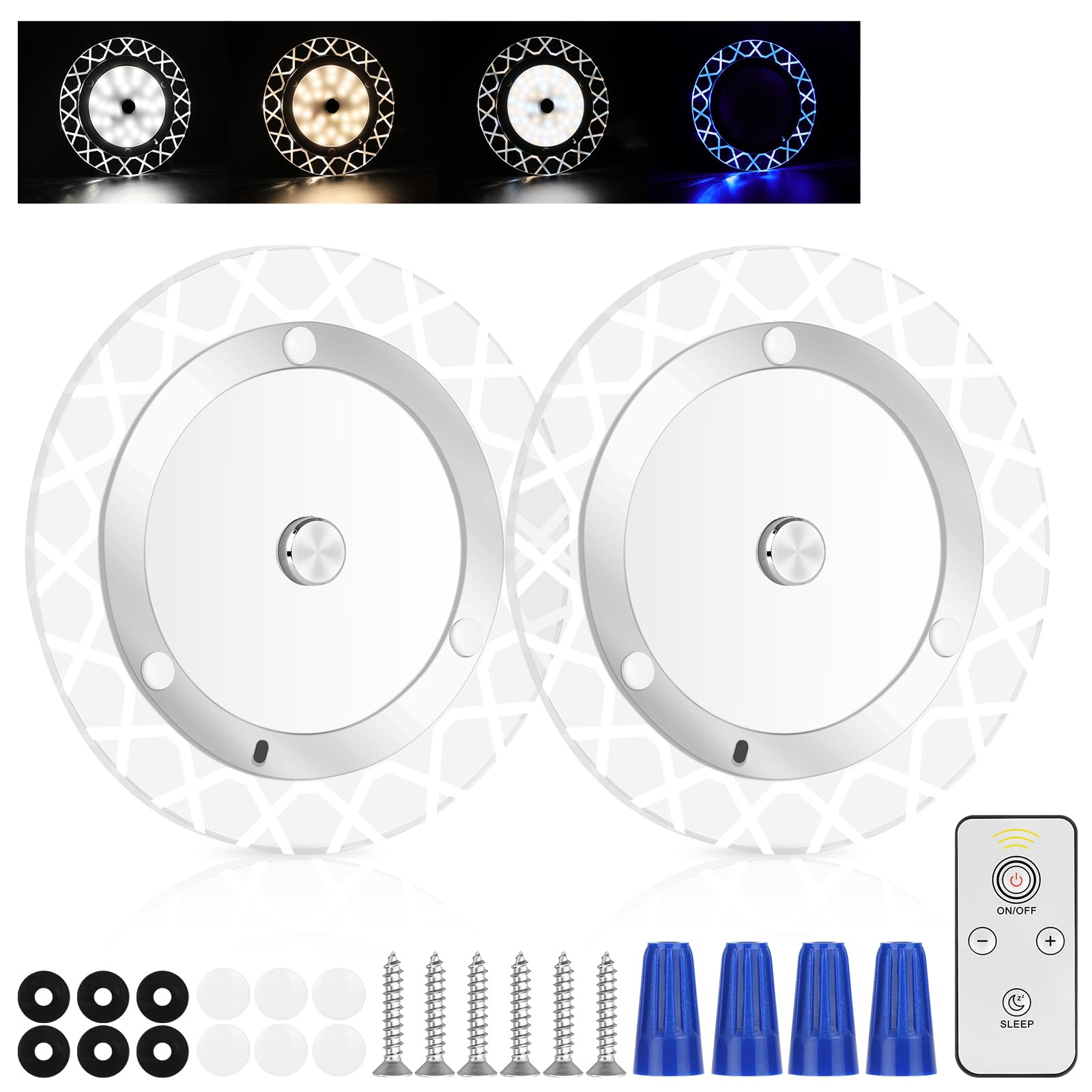 URAQT Plafoniera LED 12V Camper, 2Pcs Luce Notturna LED per Auto, 4 Temperature di Colore Regolabili, Telecomando 3W Luci per Tettuccio Auto LEDs per Roulotte RV Camion Van Barca Rimorchio