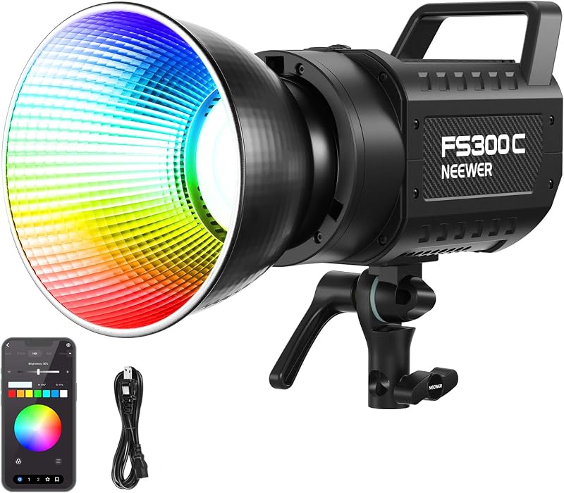 NEEWER FS300C 300W RGB LED Video Light with App/2.4G Control | 17 Effects, 2500K-7500K, 29000Lux/1m COB Continuous Output Lighting, CRI95+/TLCI97+, Bowens Mount Spotlight for Studio Shoots