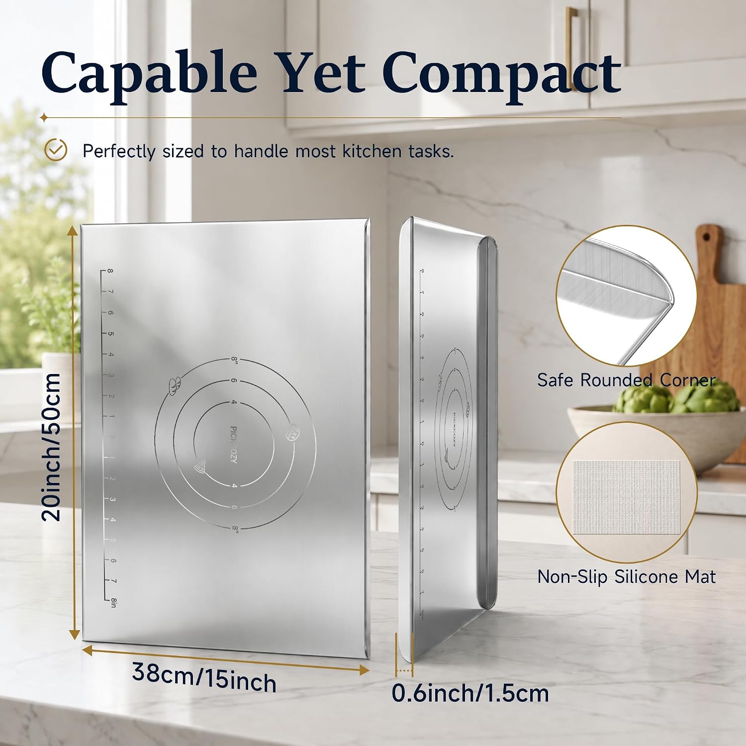 Stainless Steel Cutting Board with Double Lip,Large Metal Chopping Board