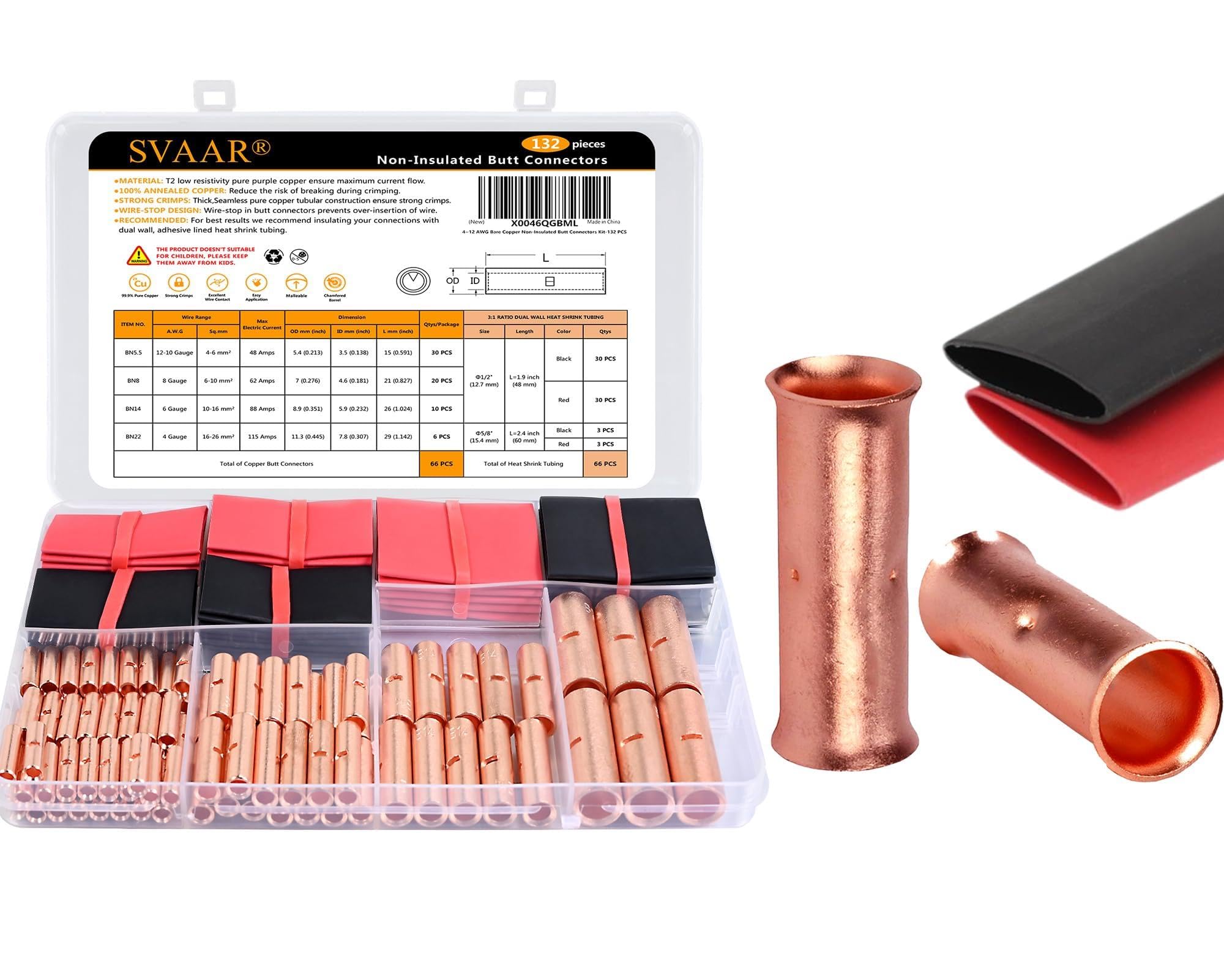 Amazon.com: 132 PCS 12-4 AWG Non-Insulated Butt Connectors Kit +