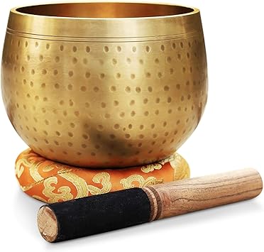DharmaObjects Tibetan Ring Gong Meditation Singing Bowl Mallet Cushion Set Jumbo