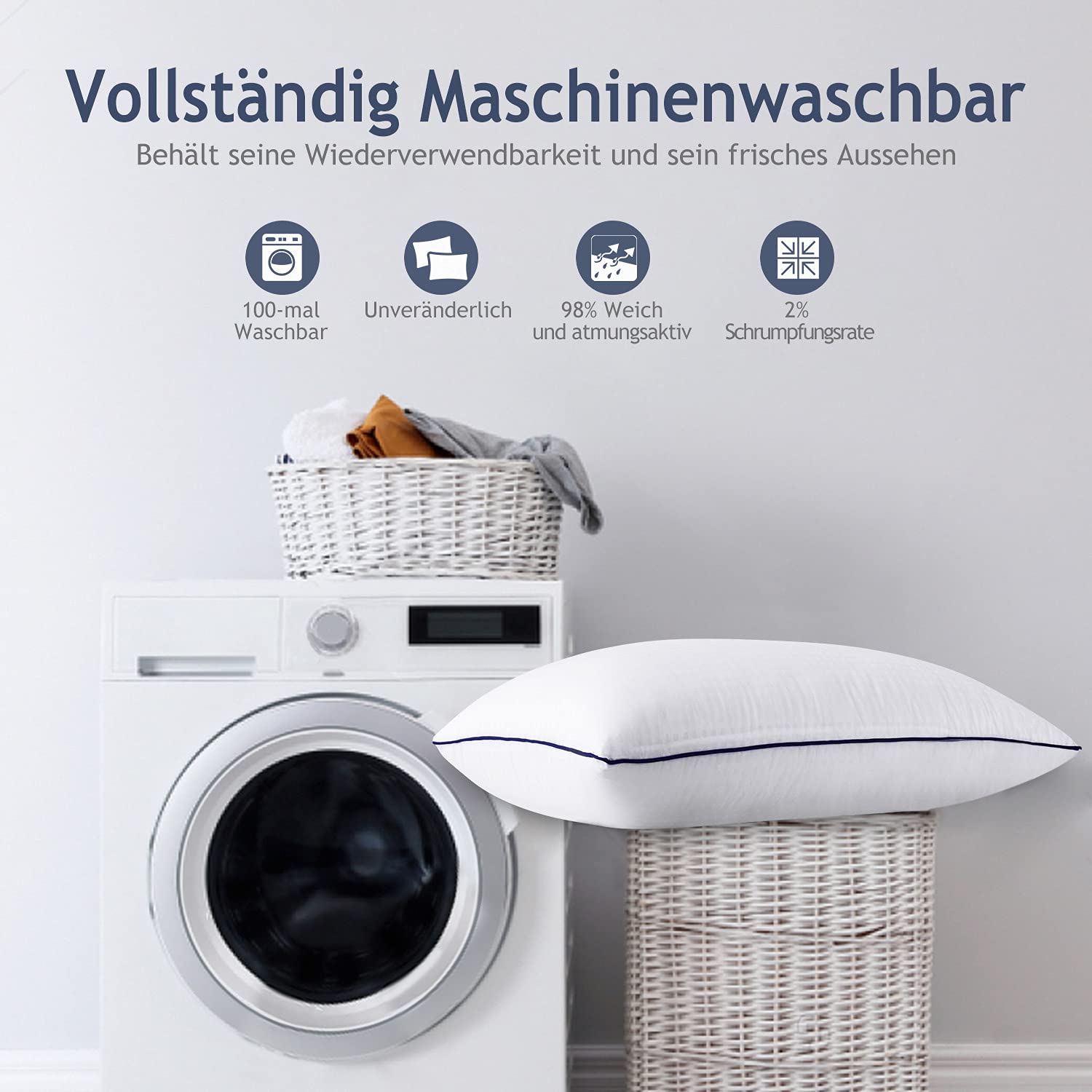 Kopfkissen 50x70 2er Kissen Set Hotel Kopfkissen Komfort Luxus Bettkissen, 100 Mikrofaser Innenkissen Waschbar Kopfkissen Nackenschmerzen Allergiker Schlafkissen Seitenschläferkissen