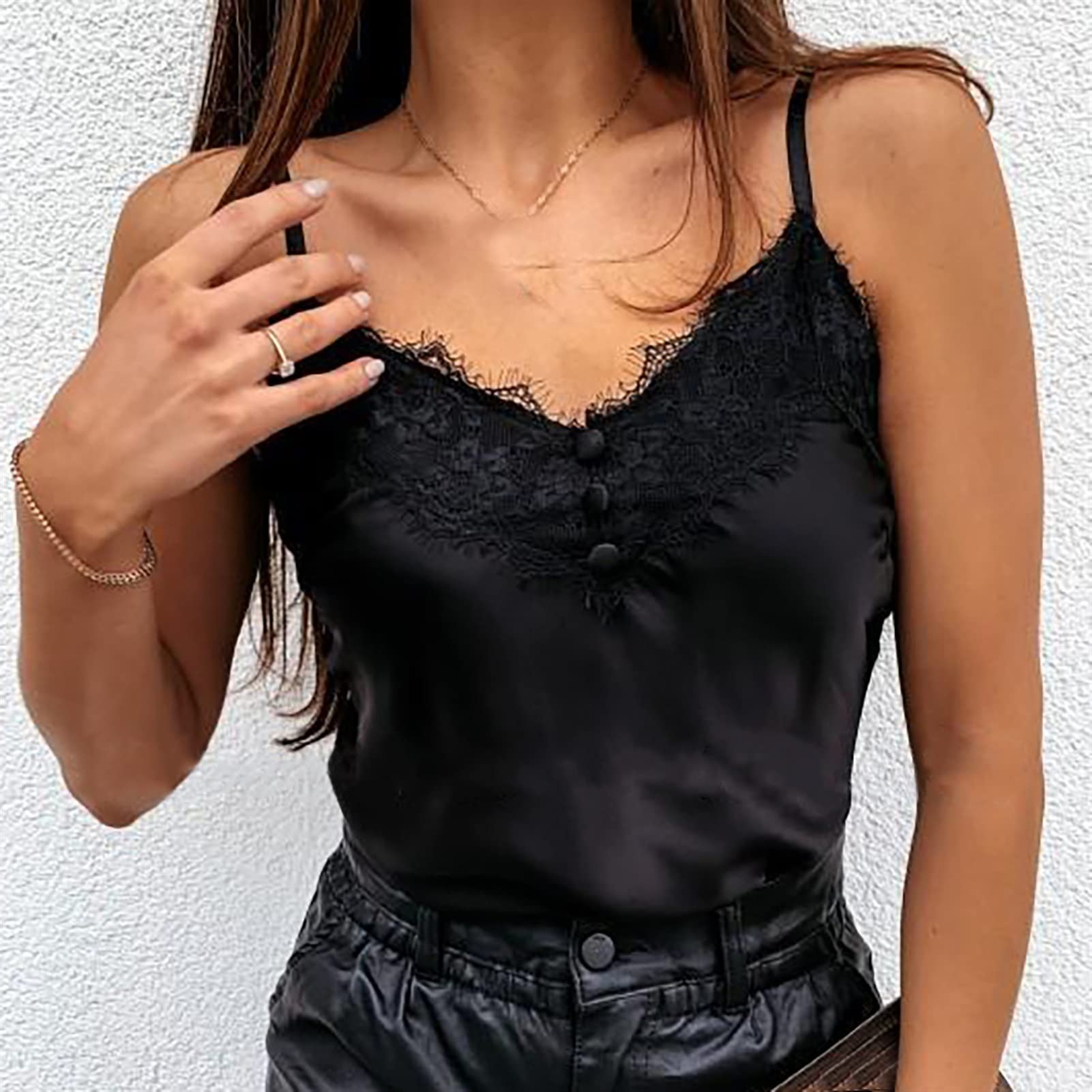 Tanktop voor dames, camisoles, spaghettibandjes, tanks met kant, zwart, wit en grijs, S Tanktop voor dames, camisoles, spaghettibandjes, tanks met kant, zwart, wit en grijs, S