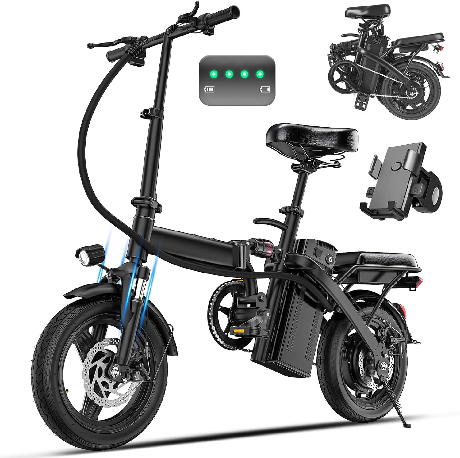 Electric Bike for Adults and Teens, Folding Ebike,Commuter City Foldable with 560W Motor and 48V 10Ah Battery, 24MPH Speed Pedals Assist, Dual Disc Brakes,14″ Compact Electric Bicycles