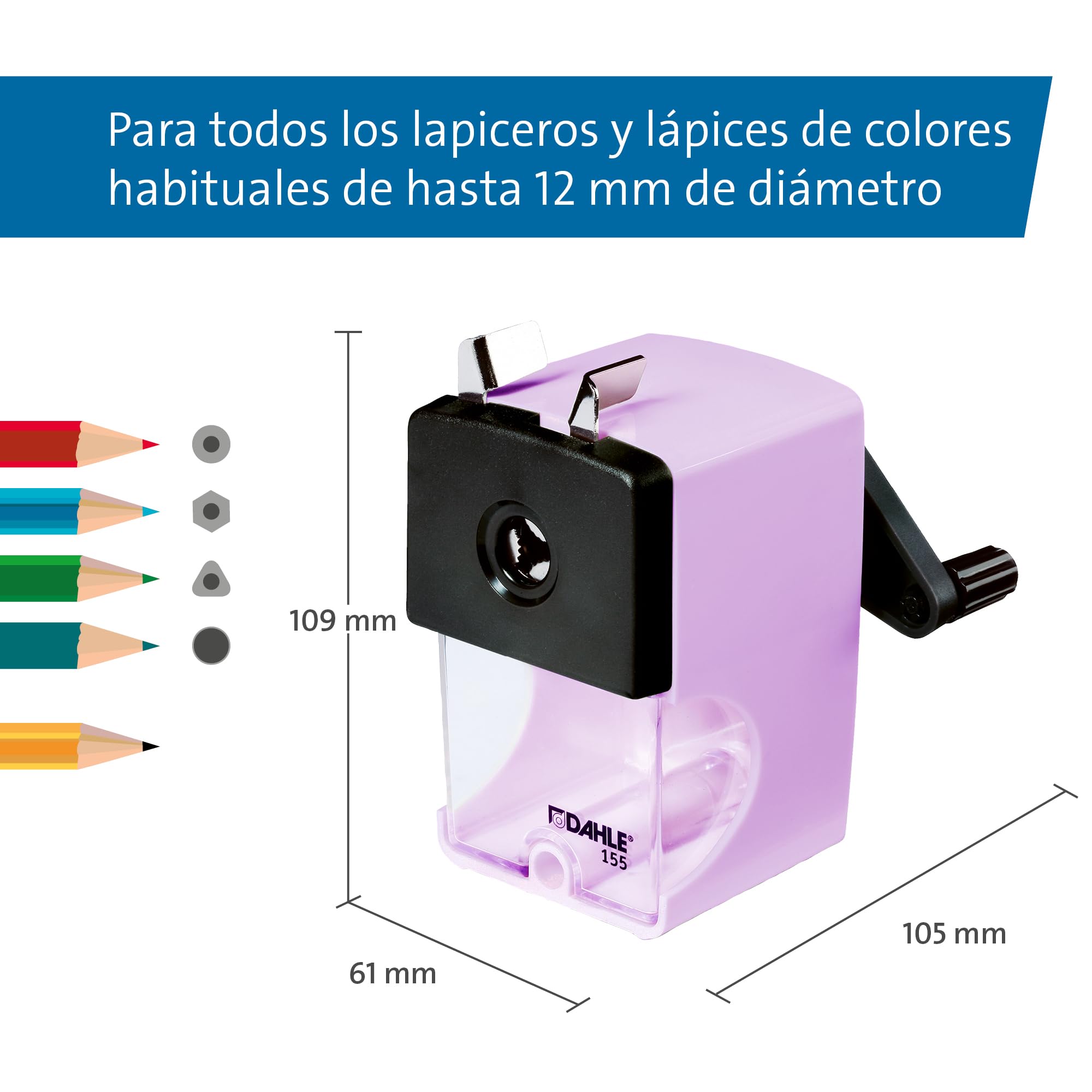 Dahle 00155-17461 Pencil Sharpener 155 with Ferrule 12 mm Pretty Purple - Image 2
