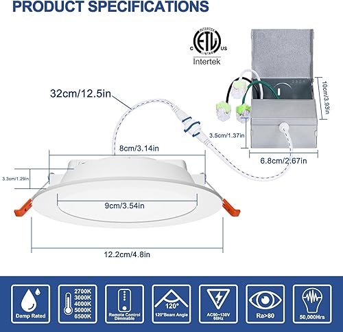 Miniatura 4 de SikSog Iluminación empotrable inteligente de 6 pulgadas compatible con ALEXA 2700K  5700K CCT seleccionable, 16 W Eqv 150 W 1350 LM, luz de techo