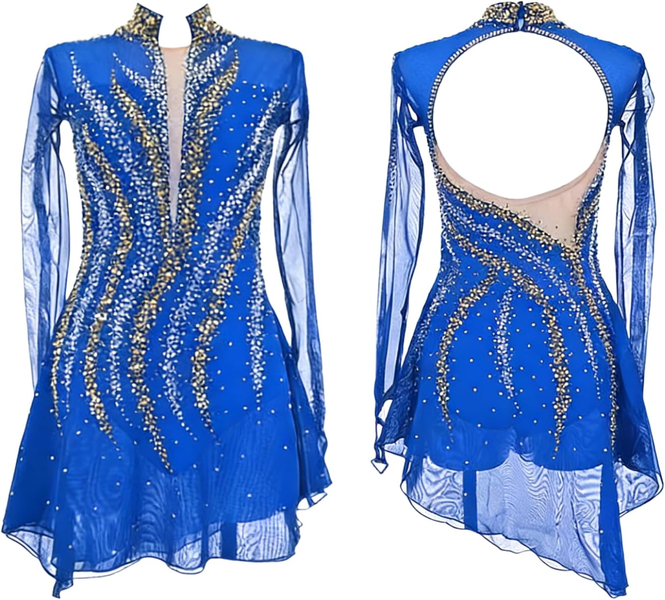 Ice Figure Skating Dress Girls Competition Perform Women Long Sleeves