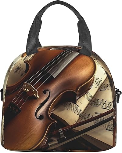 Miniatura 8 de NONHAI Bolsa de almuerzo con aislamiento para violín y libro, para mujeres y hombres, reutilizable, bolsa de almuerzo para trabajo de oficina