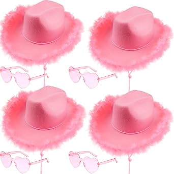 4 Pieces Cowboy Hat with 4 Pairs Heart Shaped Sunglasses Cowgirl Hats for Girls Women Halloween Costume Party