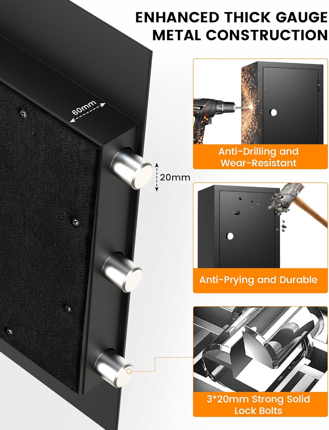 [𝟐𝟎𝟐𝟔 𝐍𝐞𝐰] 60-Min Fire Proof Safe for Home Documents, 23.69'' Tall Home Safes Water and Fireproof with Key Lock, Removable Shelf, 1700°F Fire Safe for Money, Office Files, Valuables
