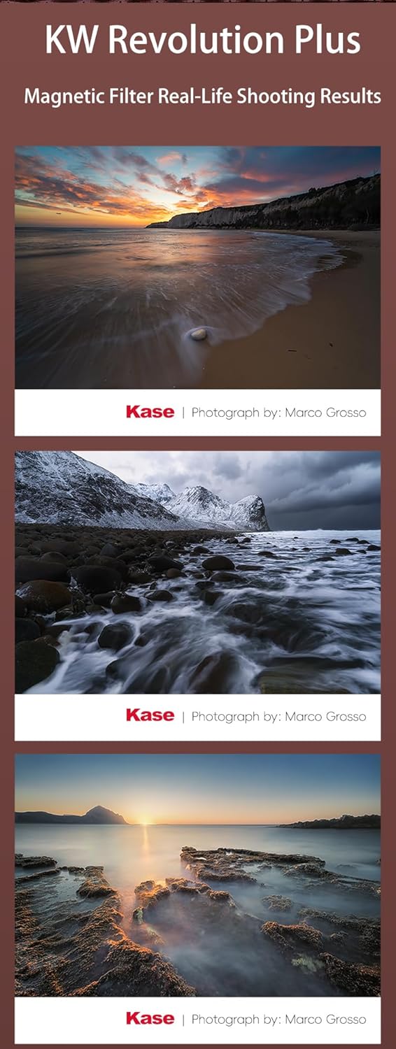 Kase Revolution Plus Master Filter Kit Magnetic Shockproof Tempered Optical Glass w Color Coded Rings inc CPL ND8 ND64 ND1000 Lens Cap & Case (77mm)