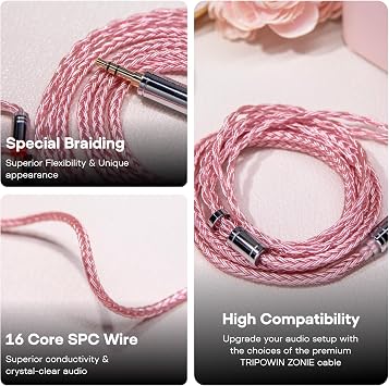 Linsoul Tripowin Zonie 16 Core SilverPlated IEM Cable, Recessed 2pin, 3.5mm