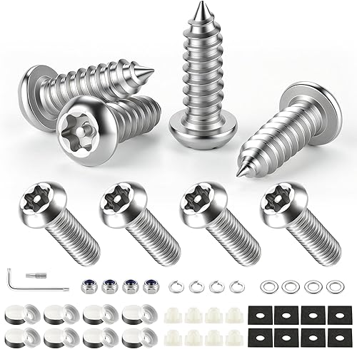 Miniatura 17 de LivTee Tornillos inoxidables para placa, marcos y cubiertas de en automóviles y camiones, juego de 4 pernos con montaje autorroscantes de acero