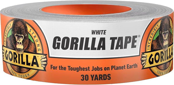 Gorilla Tape, White Duct Tape, 1.88" x 30 yd, White, Pack of 1