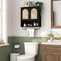 Vista 3 de RUSTOWN Rattan Bathroom Wall Cabinet, Boho Medicine Cabinet with 2 Arched Doors, Farmhouse Over The Toilet Storage Cabinets with Adjustable Shelves