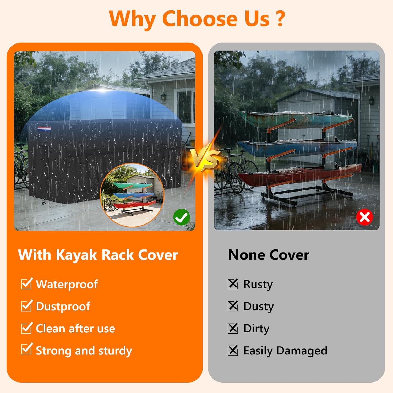 Kayak Rack Cover 12.1'L x 3'W x 4.6'H Black Comprehensive Protection, Suitable for 2-4 Levels Freestanding Kayak Racks, for Garage/Outdoor, Durable & Tear-Resistant