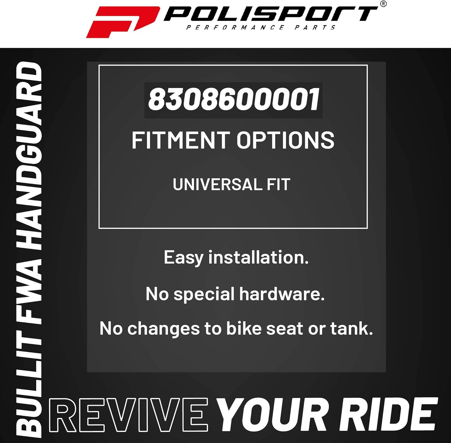 Polisport Bullit Full Wrap-Around Handguard for Motocross Motorcycles–Universal Repair Handguard – Durable, Flexible, Easy to Install, Supermoto, Motard, Dirt Bikes & Off-Road Protection- Black