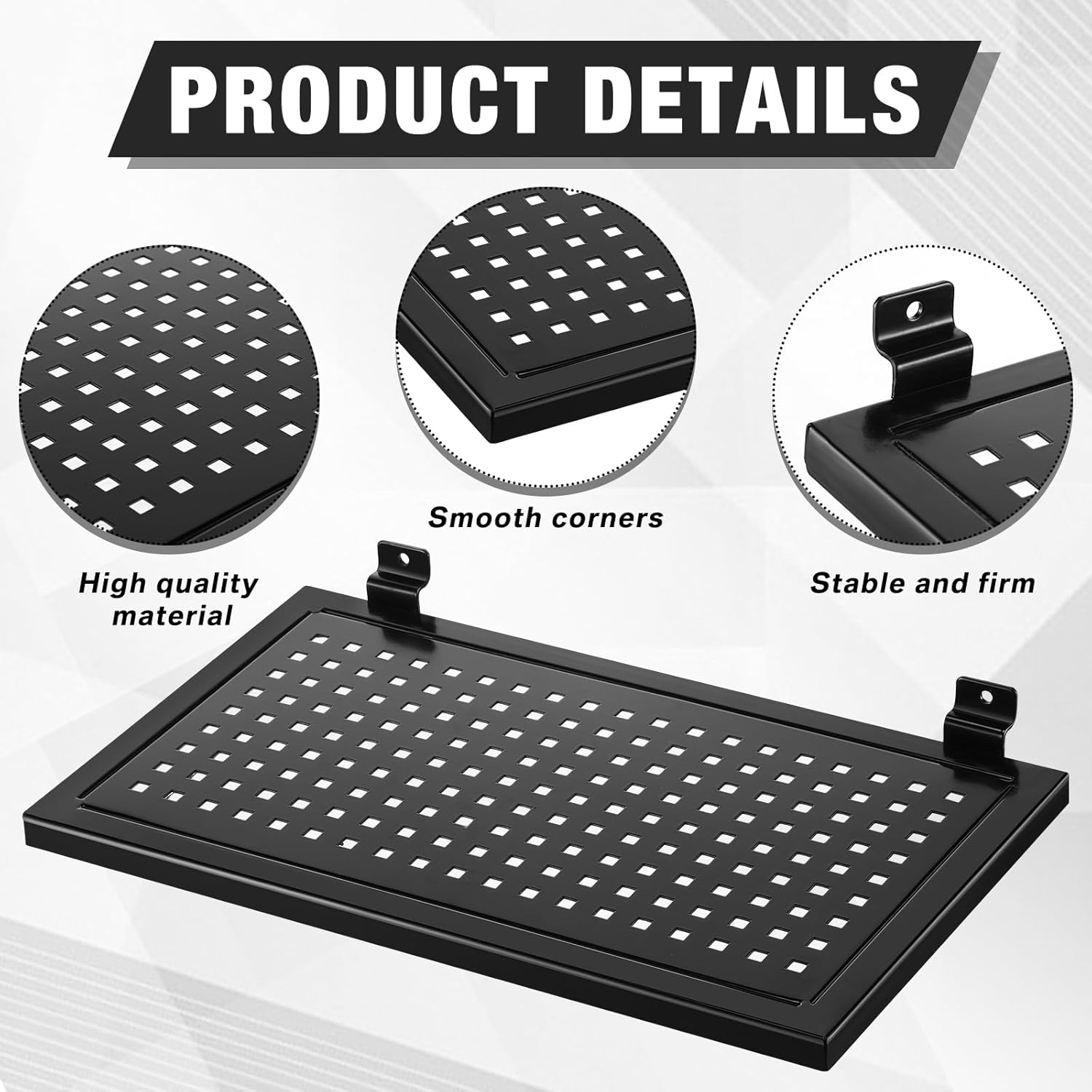 Coume 4 Pack Slatwall Shelves 13.8'' x 7.9'' Metal Perforated Slatwall Accessories Black Heavy Duty Wall Mounted Floating Display Shelves Panel for Retail Garage Home Workshop Stores Boutiques Storage