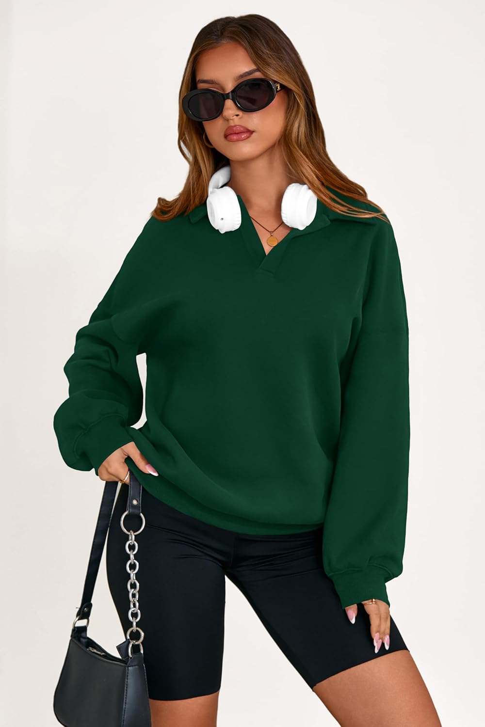 PRETTYGARDEN Oversized Sweatshirt for Women Casual Long Sleeve Polo V Neck Shirts Fleece Loose Fit Pullover Tops Fall Fashion - Image 5