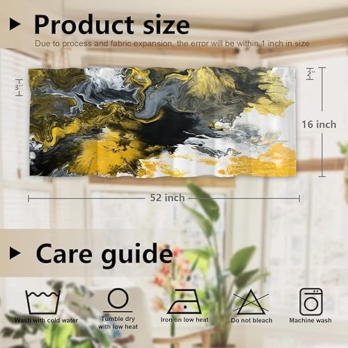 Miniatura 5 de BaoNews Cenefas de cocina abstractas con patrón de agua amarillo para ventanas, cortinas opacas de poliéster multicapa para cocina, dormitorio,