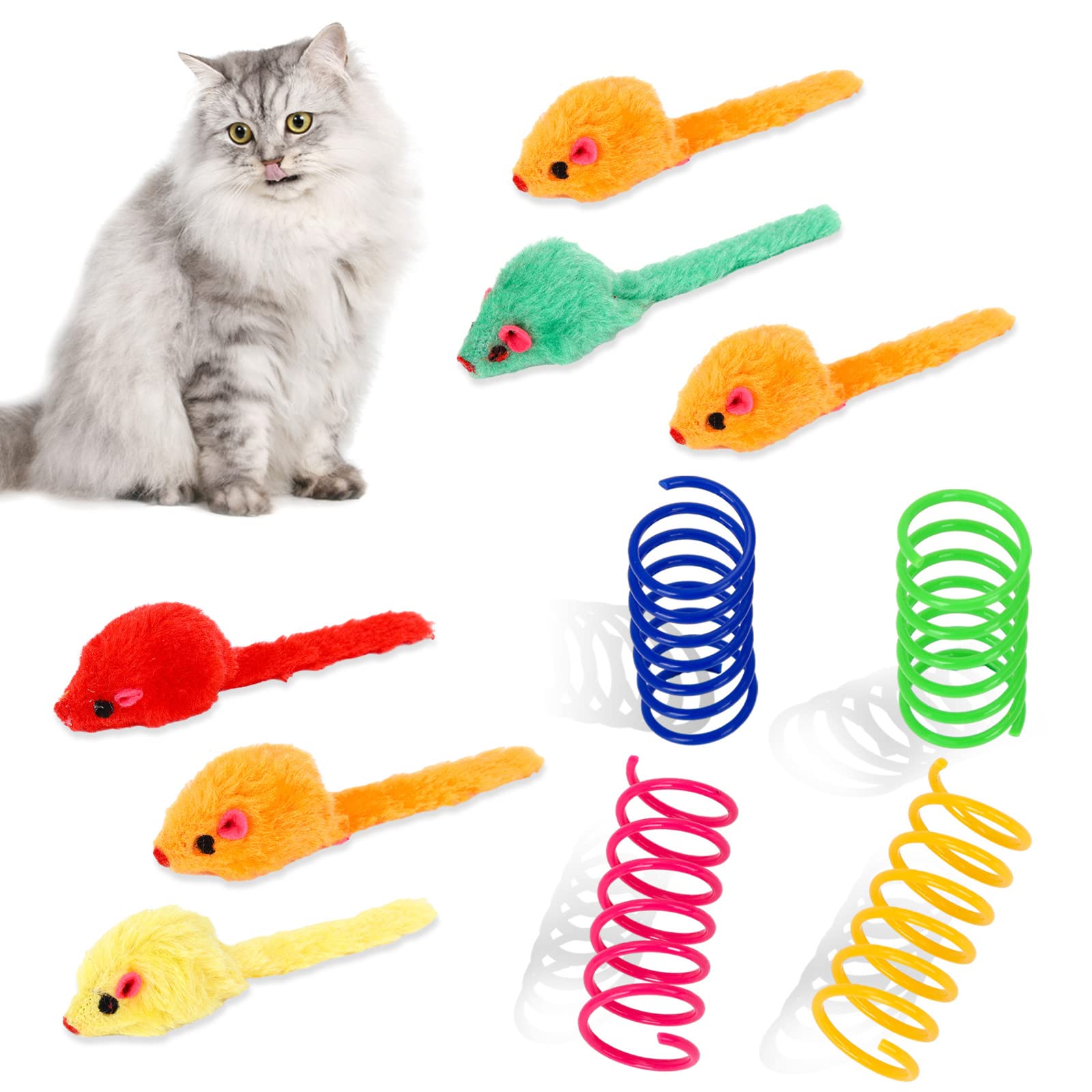 Juguetes para Gato Raton Juguete Gato y Resortes en Espiral Juguetes 10 Piezas Interactivo Gatos Juguetes Colores Variados Juguetes Aptos para Interior y Exterior Peluche Ratones Multicolor