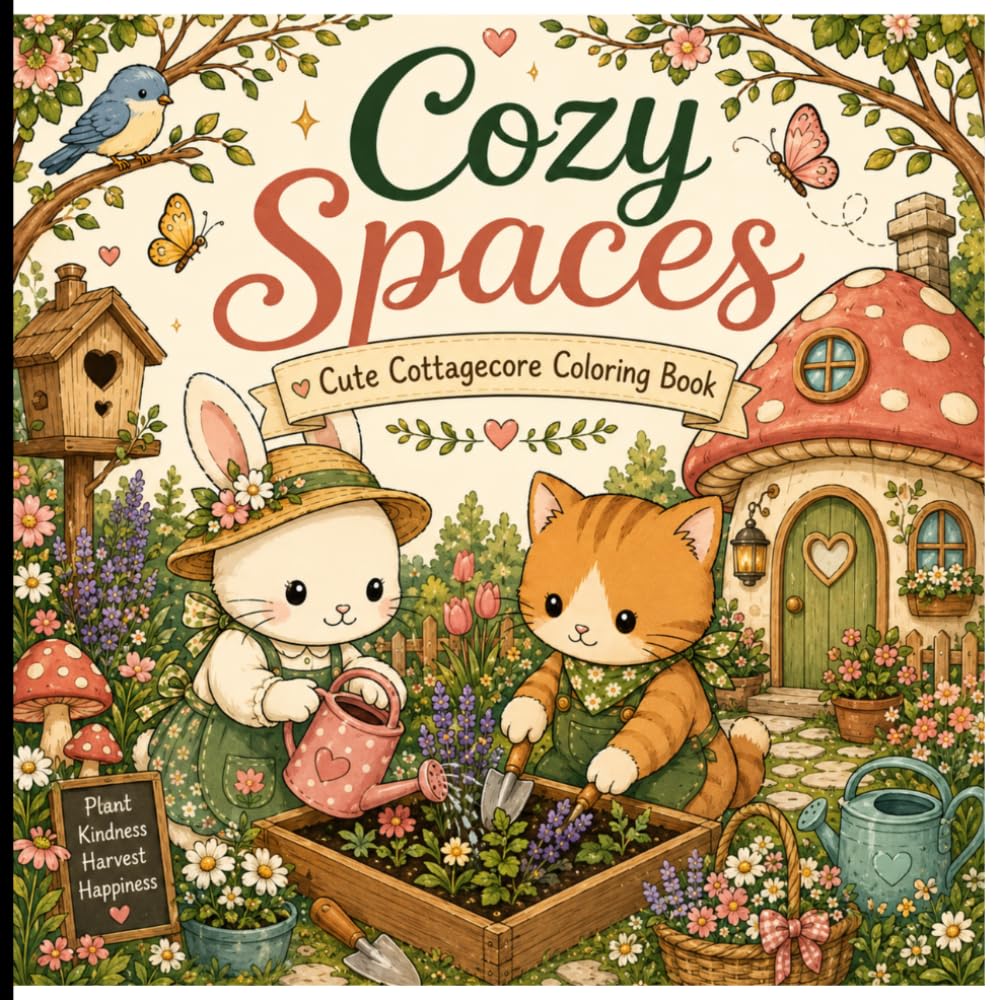 Cozy Spaces: Cute and Relaxing Cottagecore Coloring Book for Adults