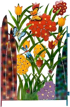 Decorative Garden Fence,Modern Flower and Butterfly Decorative Metal Garden Fence,Multicolor Decorative Landscape Path Border Panels Animal Barrier