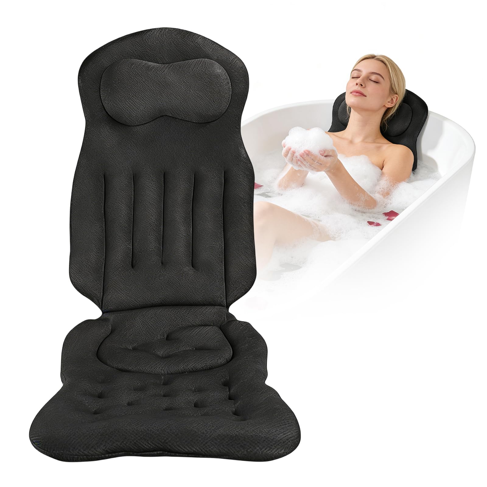 Almohada de baño de cuerpo completo para la bañera, alfombrilla de bañera engrosada con reposacabezas que apoya el cuello, la espalda y las piernas, cojín para bañera con ventosas y ganchos