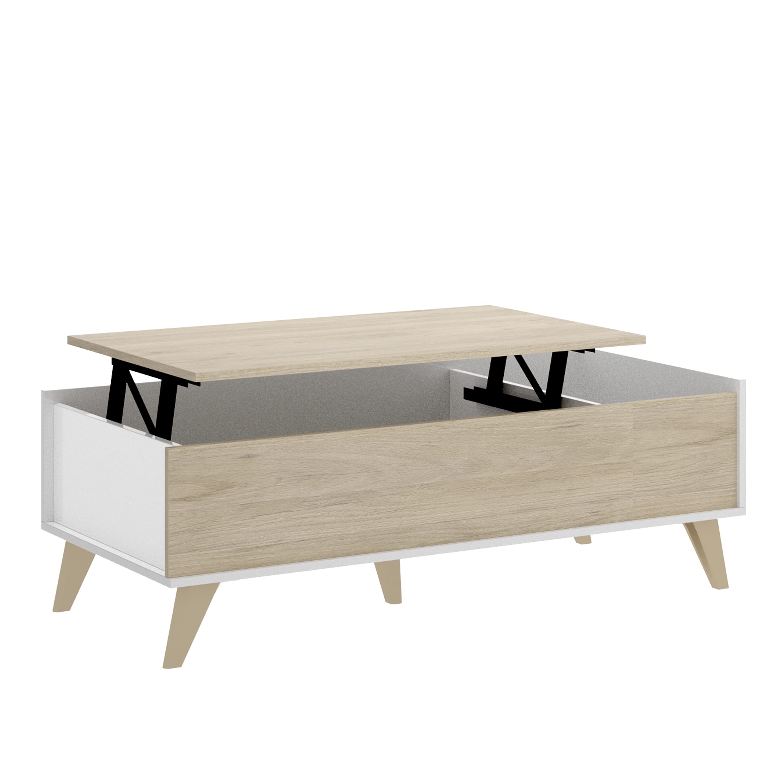 DEKIT GRUPO RIMOBEL NESS - MESA DE CENTRO ELEVABLE NESS - BLANCO / NATURAL - 41 X 99 X 60 CM