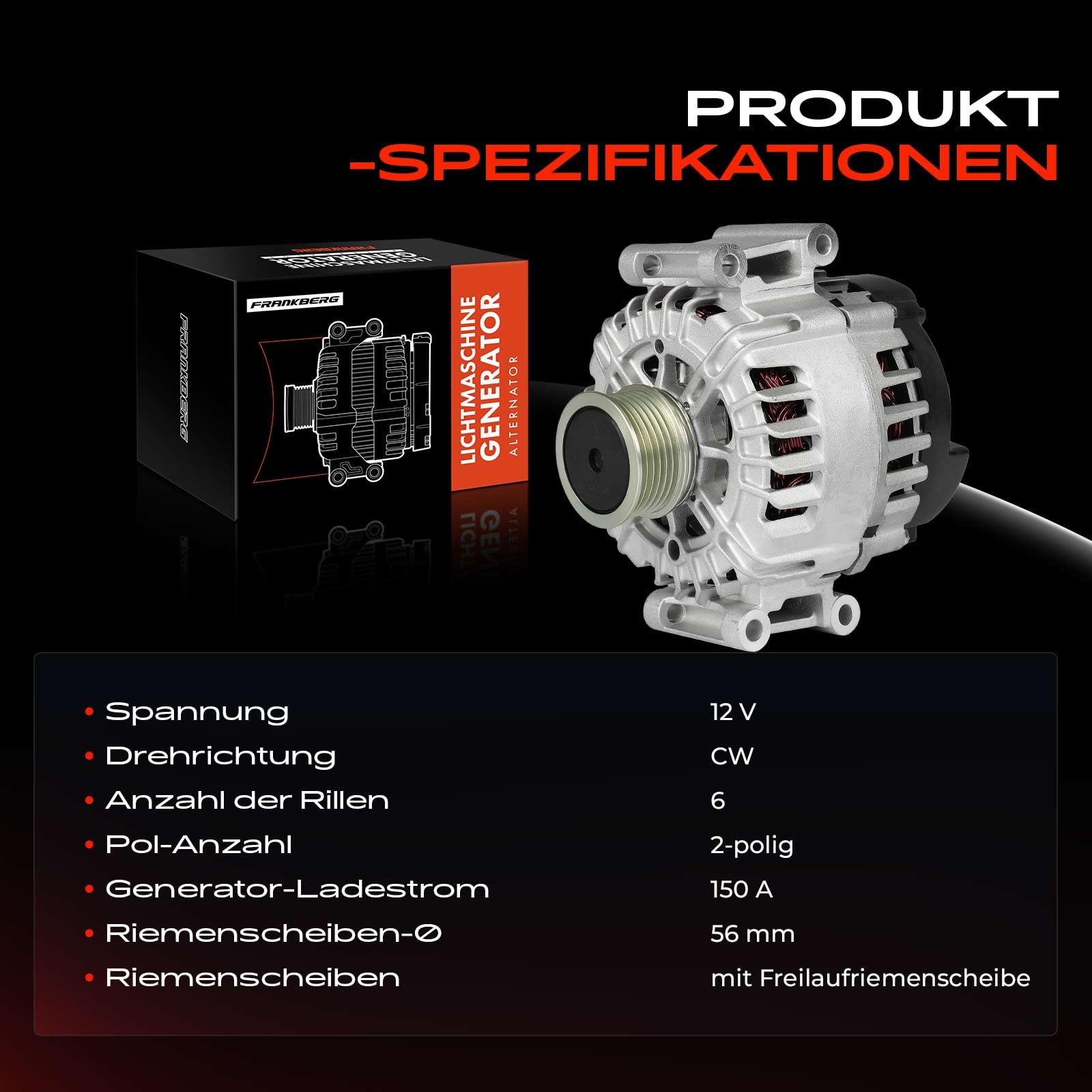 Frankberg 1x Lichtmaschine Kompatibel mit A3 8P1 1.8L-2.0L 2007-2012 A4 8E2 B6 1.6L-2.0L 2000-2004 A4 Avant 8D5 B5 1.6L 1996-2001 A4 Cabriolet 8H7 1.8L 2002-2005 Replace# TG15C017