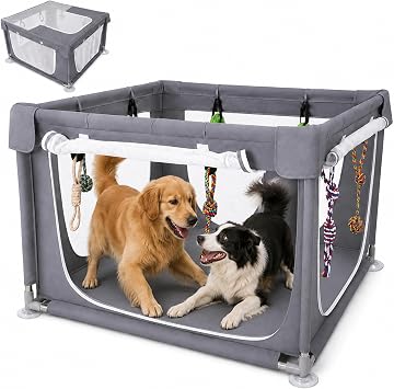 Puppy Playpen Indoor, Dog Crate for Small & Medium Dogs, Top Cover, 8 Toys