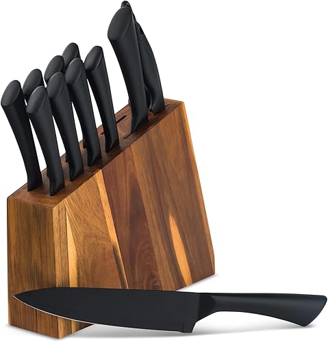 Thyme - Juego de cuchillos de cocina prémium de 13 piezas con bloque, juego de cuchillos de acero inoxidable de alto carbono para cocina, asas
