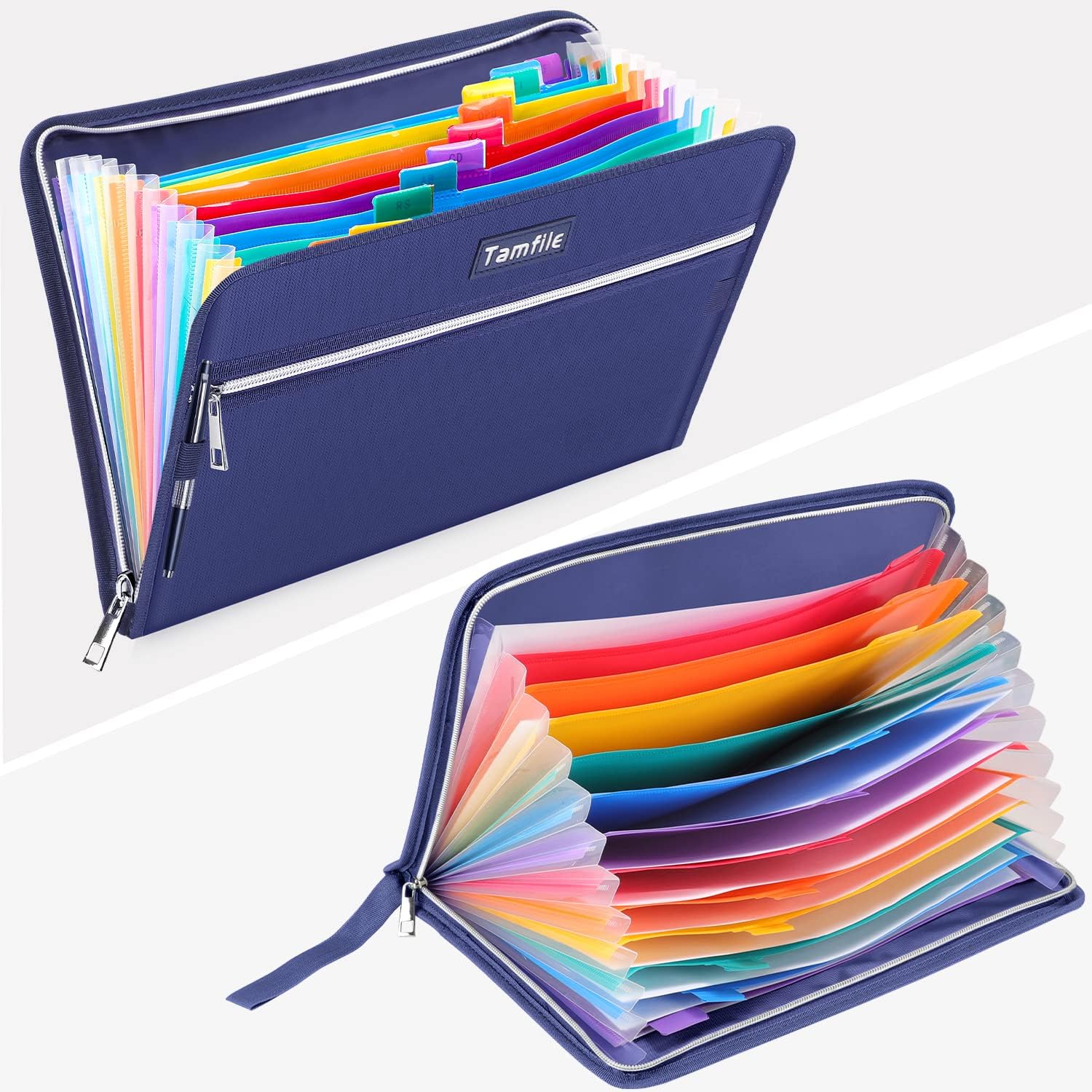 Fireproof Safe Accordion File Organizer Bag Folder,Waterproof Expanding Filing Folder with 14 Pockets, A4 Letter Size, Document Organizer Holder and Color Labels /2 Zipper (Navy Blue 14.3" x 9.8")