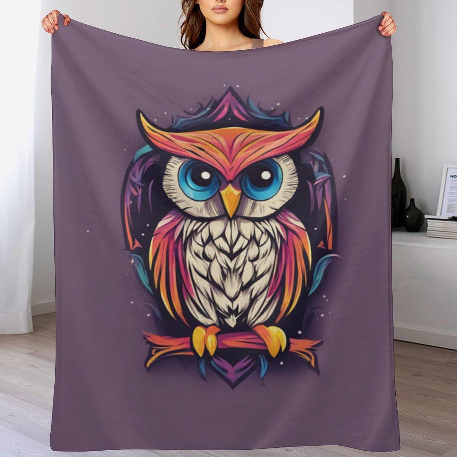 Couverture polaire flannel hibou isolante et thermorégulatrice pour lit