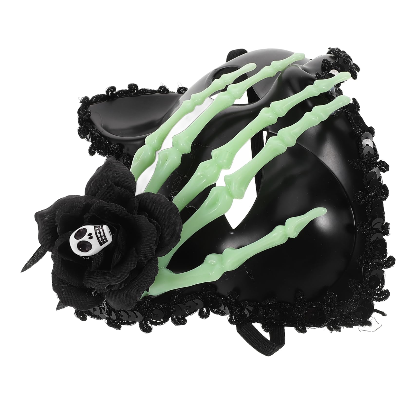 TOGEVAL Halloween Half Face Cat Mask with Skull Hand Masquerade Mask for Women's Party Cosplay