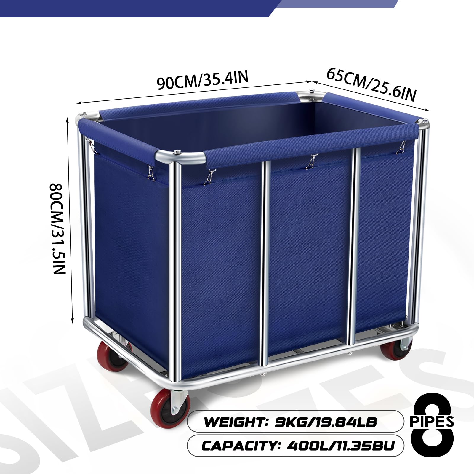 Rolling Laundry Basket Carrello 400L Grande Heavy Tainless Steel Laundry Trolley Carrello con ruote e fodera in tela rimovibile per Lndustrial/Home (colore : blu)