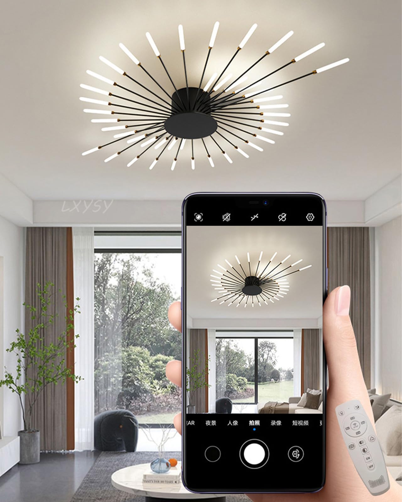 Moderne LED-Wohnzimmer-Deckenleuchte dimmbar Schlafzimmerleuchte Wohnzimmerleuchte dimmbar mit Fernbedienung Deckenleuchte, schwarzes Wohnzimmerlicht/goldenes Wohnzimmerlicht (Schwarz, 128CM)