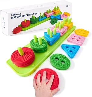 Hahaland Baby Montessori Spielzeug aus Silikon ab 1 2 3 Jahre, Motorikspielzeug Lernspielzeug ab 6 12 Monaten,Bunt Steckspiel Sortierspiel Stapelbecher Stapelspiel Stapelturm,Sortier & Stapelspielzeug