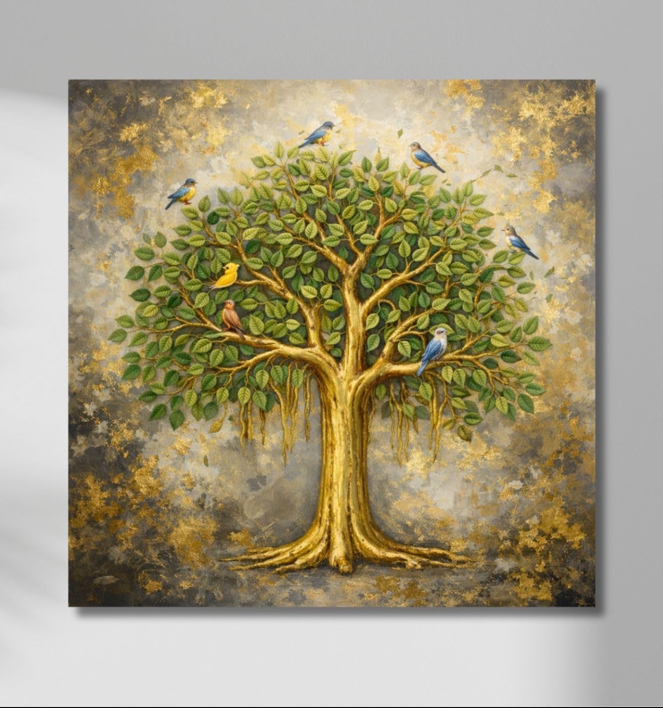 Kunj Cart Kalpavriksha Tree Painting | 8+ DESIGNS | Kalpvriksh Tree Wall Painting | Lucky Tree Wall Art For Living Room, Bedroom and Office Decor | Canvas Painting for Wall Decoration (Design - E, 12x12 Inch, Framed)-image-4