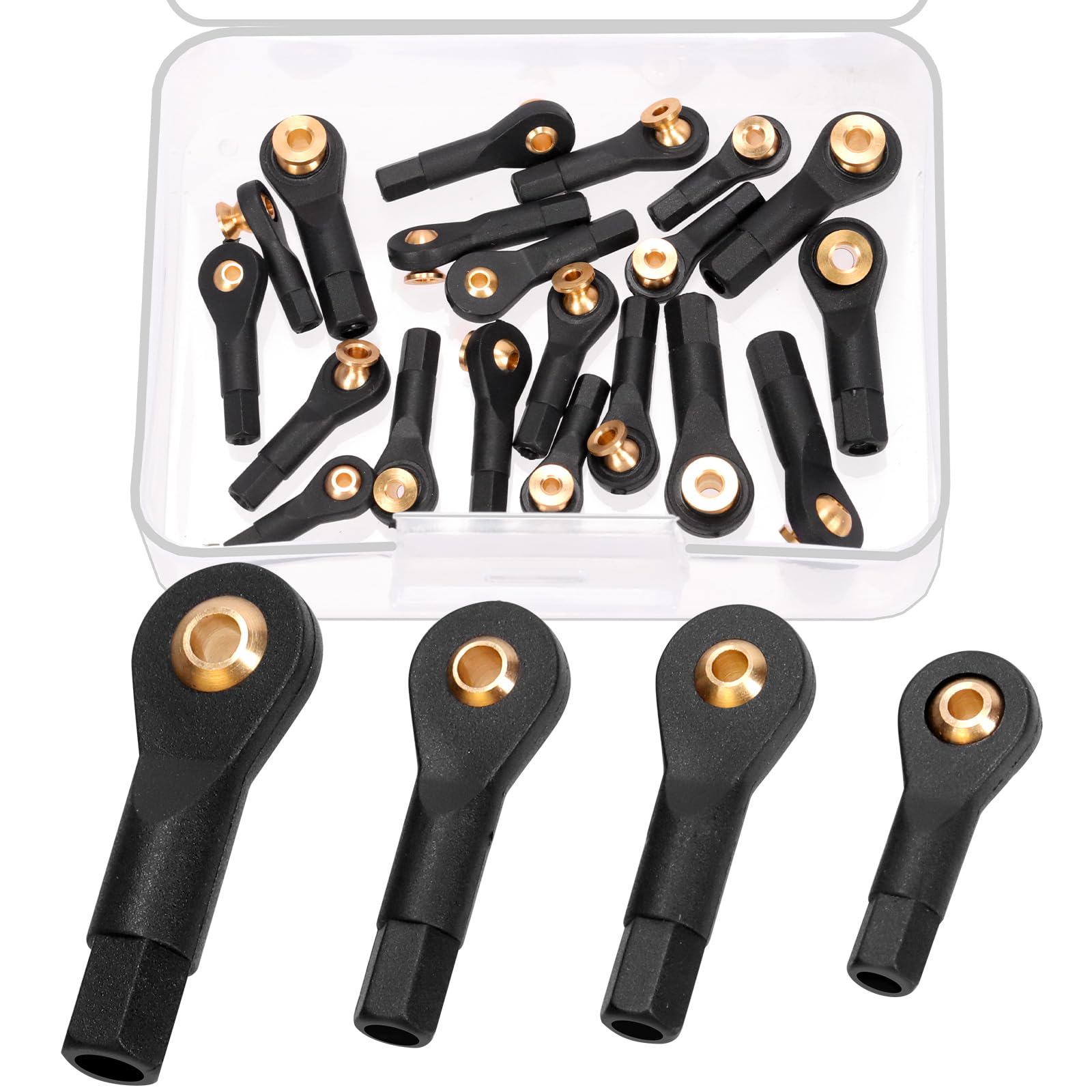 Swpeet 20Pcs 4 Sizes Link Rod End M2 M2.5 M3 Ball Joint Head Assortment Kit, Copper Ball Head Holder Tie Rod, Ball Head Tie Rod End Holder, Link Rod