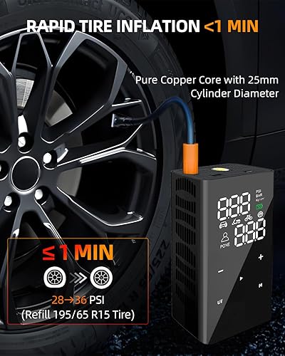 Miniatura 5 de Inflador de neumáticos de pantalla táctil completa, compresor de aire portátil, inflado 4 veces más rápido, apagado automático, bomba de aire