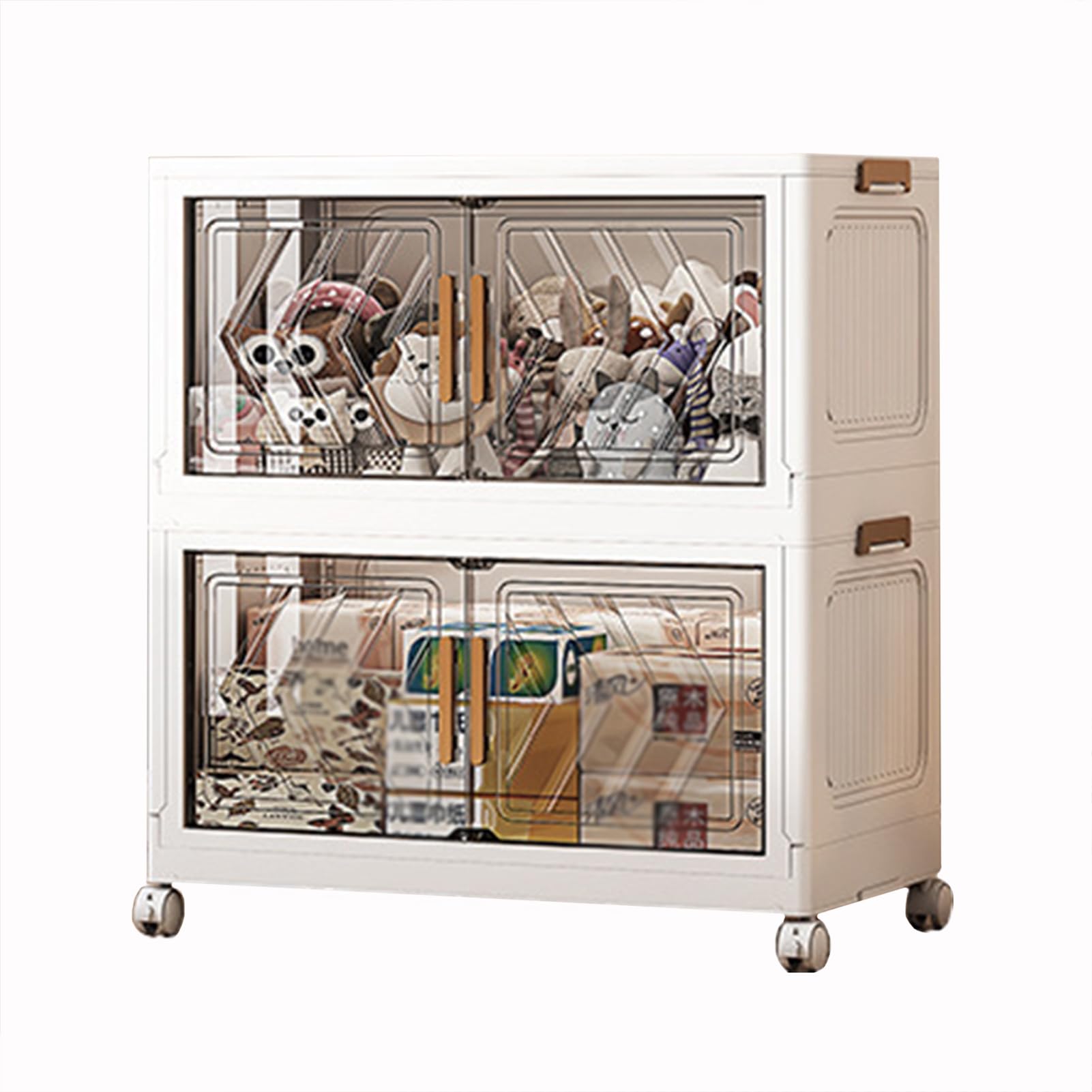 Cajas de almacenamiento apilables, cajas de almacenamiento de plástico grandes con tapa y ruedas, organizador de contenedores de almacenamiento con puertas magnéticas para dormitorio, sala de estar,