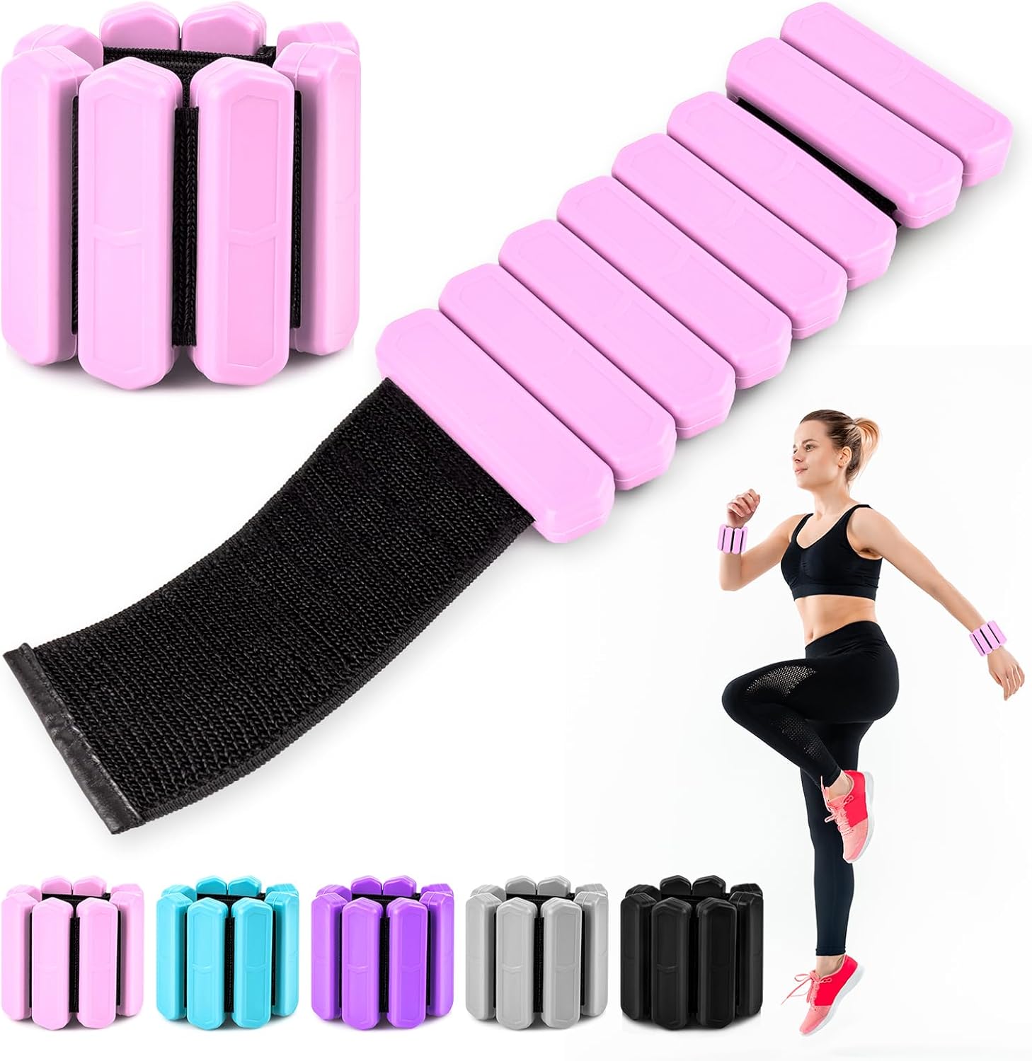 Wrist & Ankle Weights for Women Men, Adjustable Wrist Weighted Bracelet for Home Gym Workout, Walking, Running, Travel, Pilate, Yoga, Exercise,Strength Training. Set of 2 (1Lb Each) (Pink) (pink)