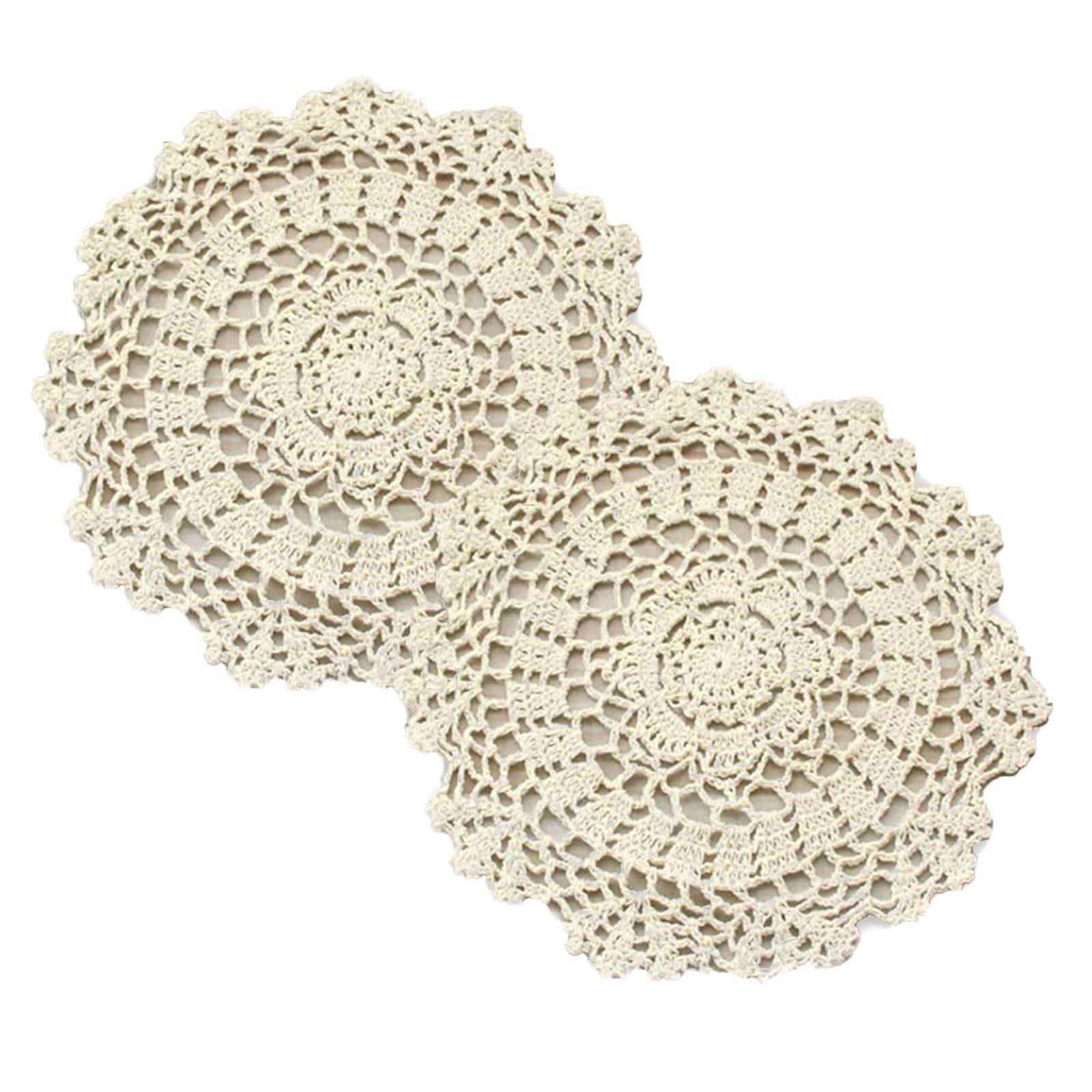 2 stuks handgemaakte tafelsets, rond gehaakte kanten placemats, katoen geweven placemats, antislip hittebestendige placemats voor keuken, eetkamer en feesttafeldecoratie (Beige: 30 cm
