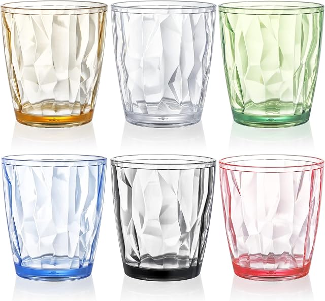 Hedume Ensemble de 6 Verres à boire en plastique haut de gamme, 6 Couleurs 10.5 Coupes à tumbler empilables Oz, BPA Gratuit