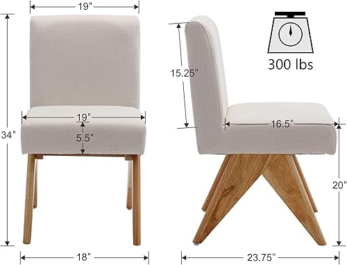 Miniatura 2 de VESCASA Sillas de comedor tapizadas con patas de madera natural en forma de V invertidas, sillas de comedor acolchadas modernas de lino con respaldo