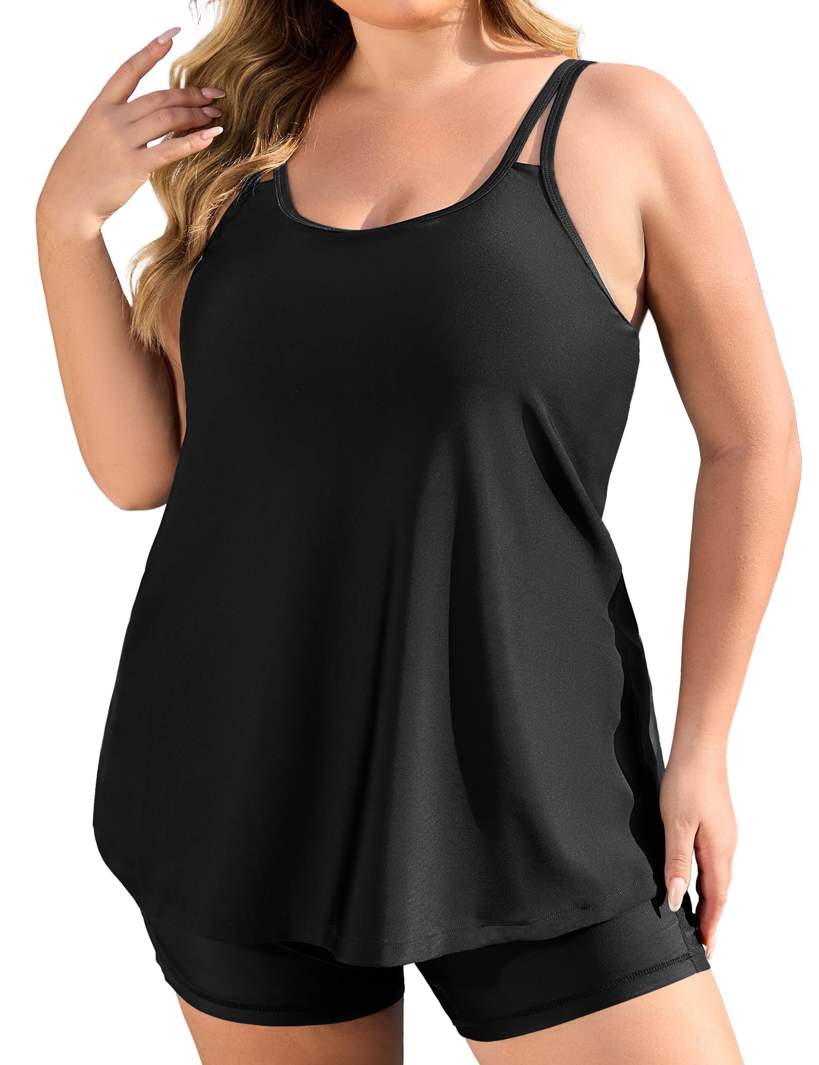 FOREYOND Plus Size 2 Piece Swimsuit for Women Tankini Bathing Suits Flowy Swim Tops with Boy Shorts 1XL-5XL